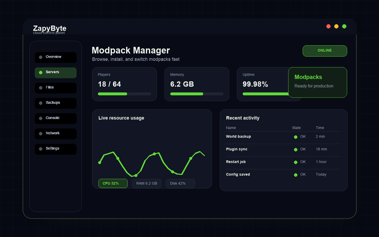 A preview of the Modpack Manager feature in the Firefly Panel