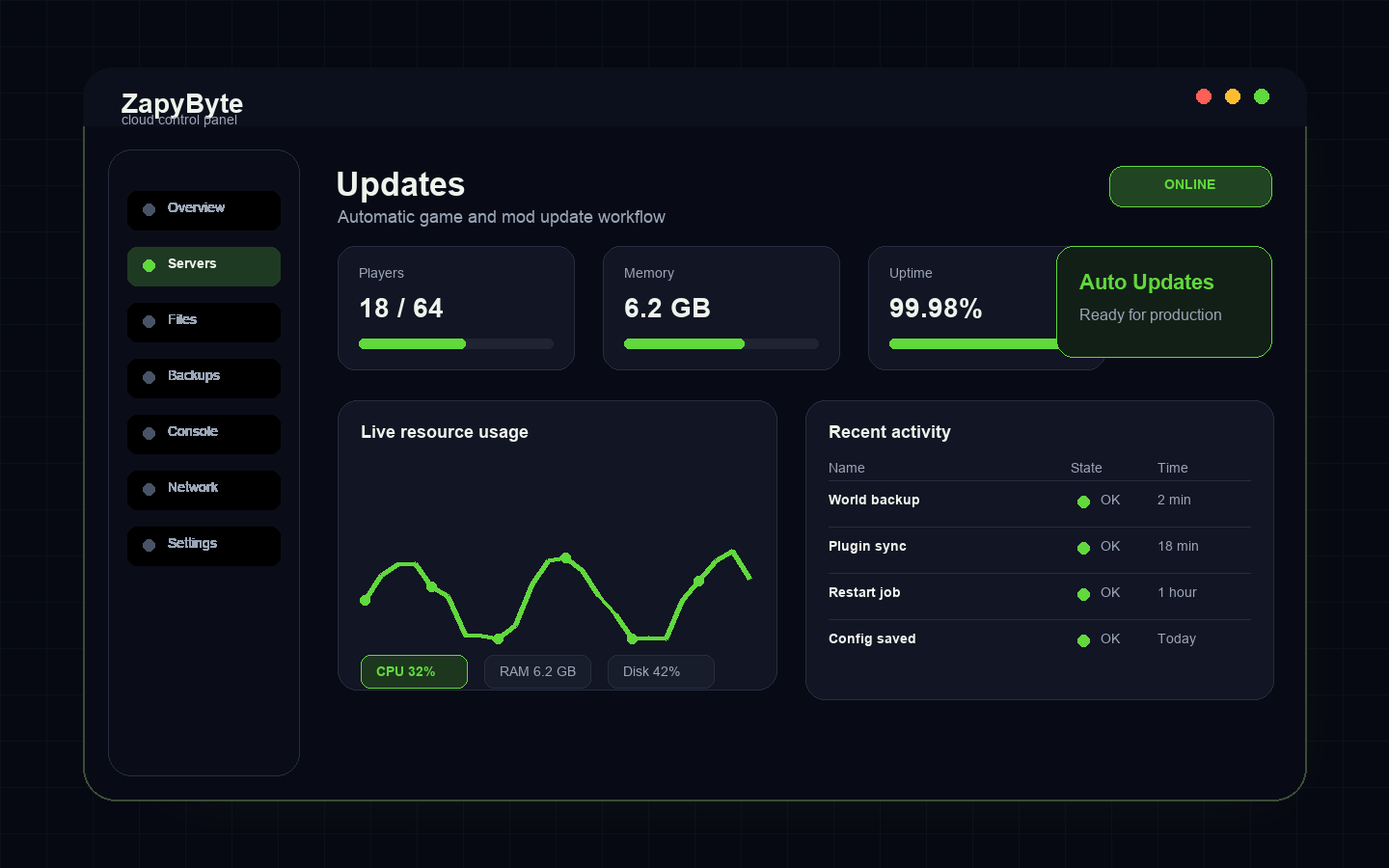 A preview of the Automatic Updates feature in the Firefly Panel