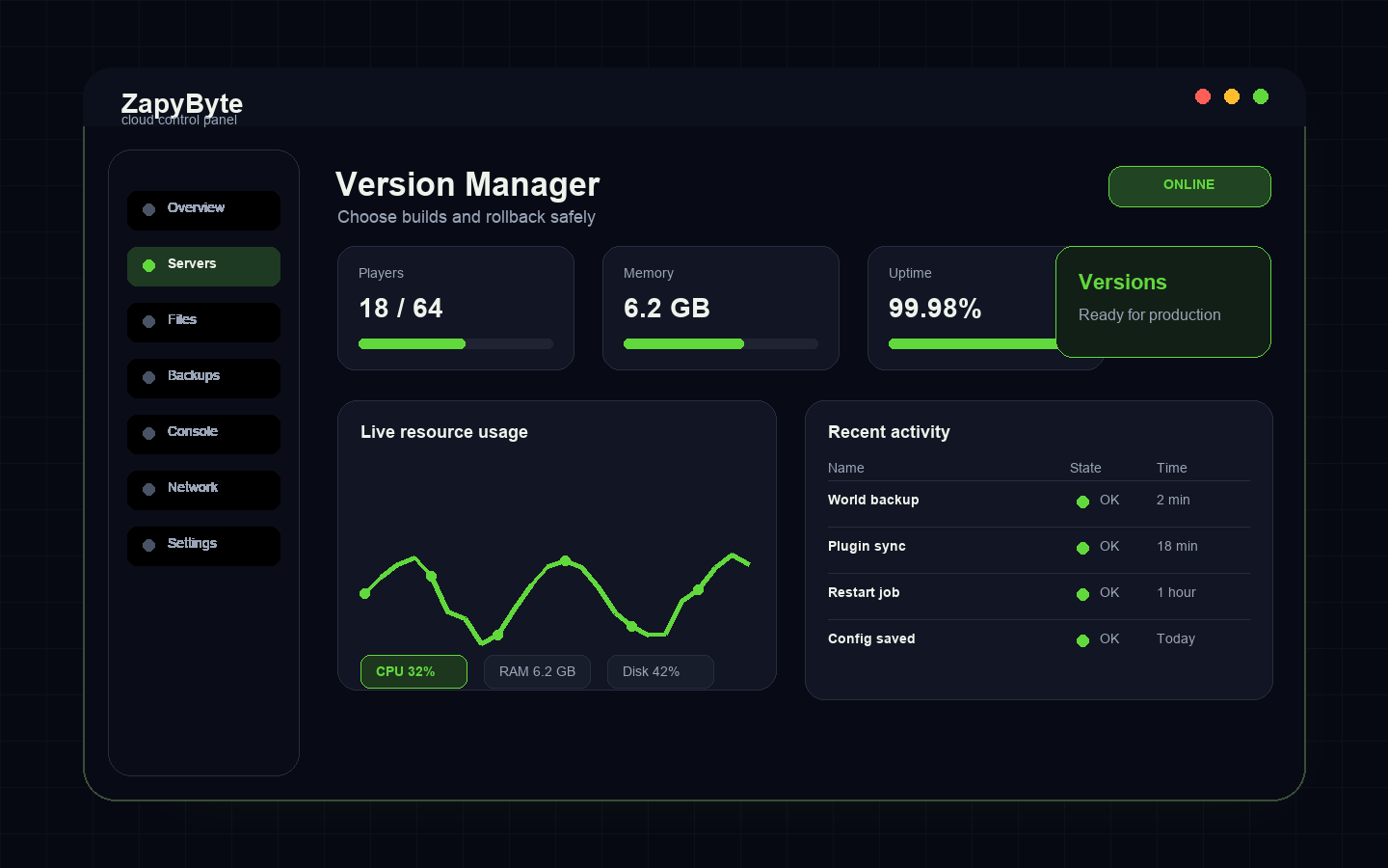 A preview of the Version Manager feature in the Firefly Panel